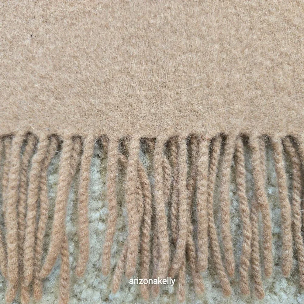 Classic Camel-colored Wool Scarf with Fringe Tan